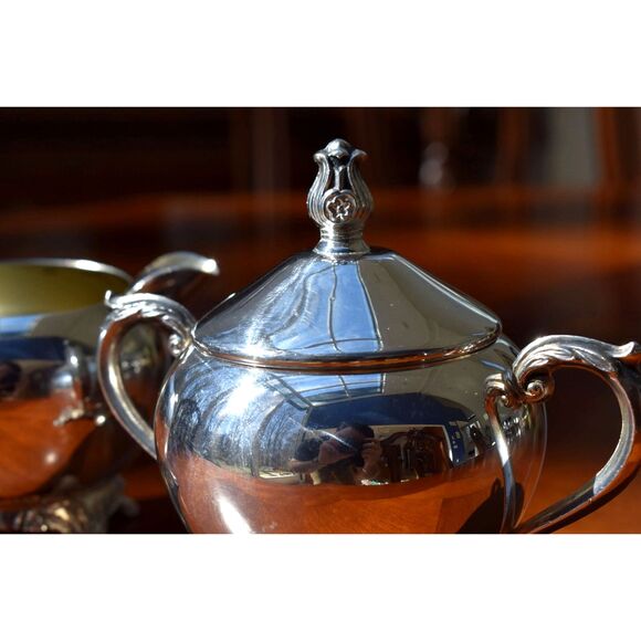 Vintage B Rogers Silverplate Cream Sugar Set Footed Gilt Interior 1224 - Picture 4 of 9